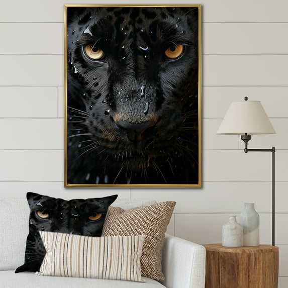 Designart "Black White Panther modern Encounter" Animals Floater Framed Wall Decor