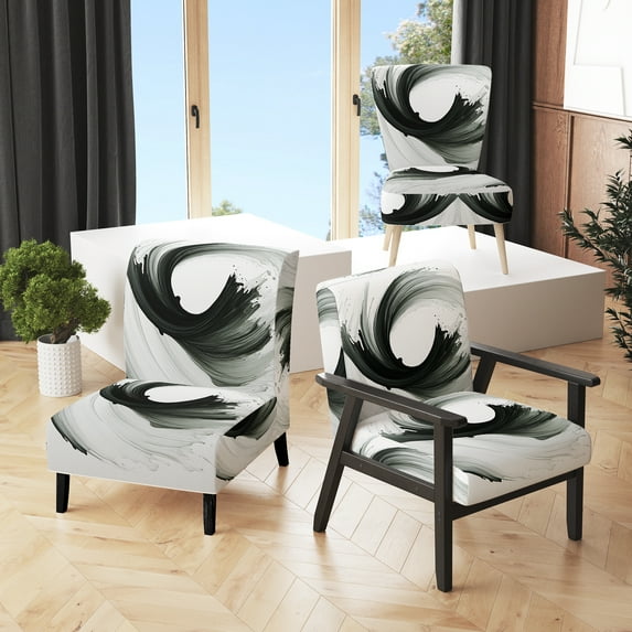 Designart "Black White Spiral Pattern" Upholstered Modern & Contemporary Accent Chair and Abstract Painting Arm Chair - Multiple Color & Pattern