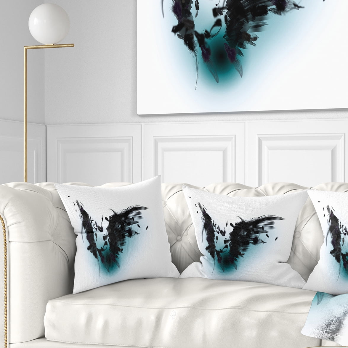 Designart Black Wings - Abstract Throw Pillow - 16x16