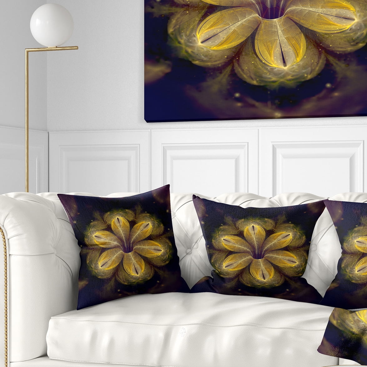 Designart Black Yellow Fractal Flower Pattern - Contemporary Throw Pillow - 16x16