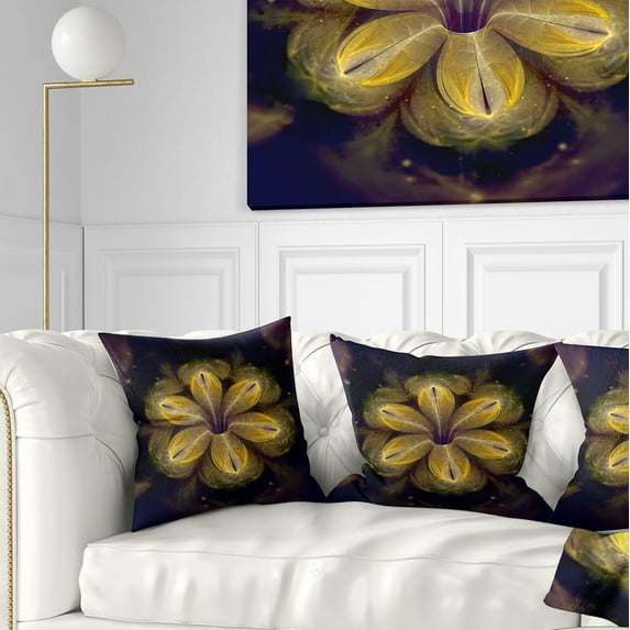 Designart Black Yellow Fractal Flower Pattern - Contemporary Throw Pillow - 18x18