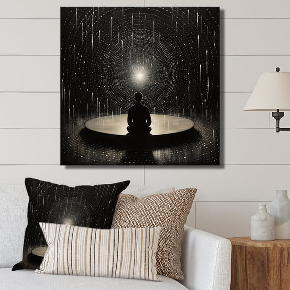 Designart "Black Yellow Meditation euphony Of Mind" Abstract Wall Art Living Room