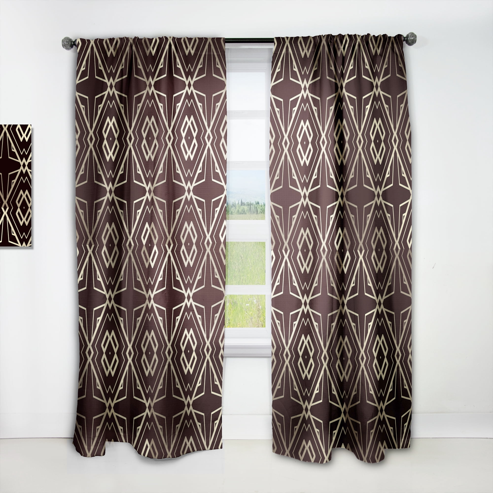 Designart 'Black and Gold Art Deco Pattern' Mid-Century Modern Curtain Panel