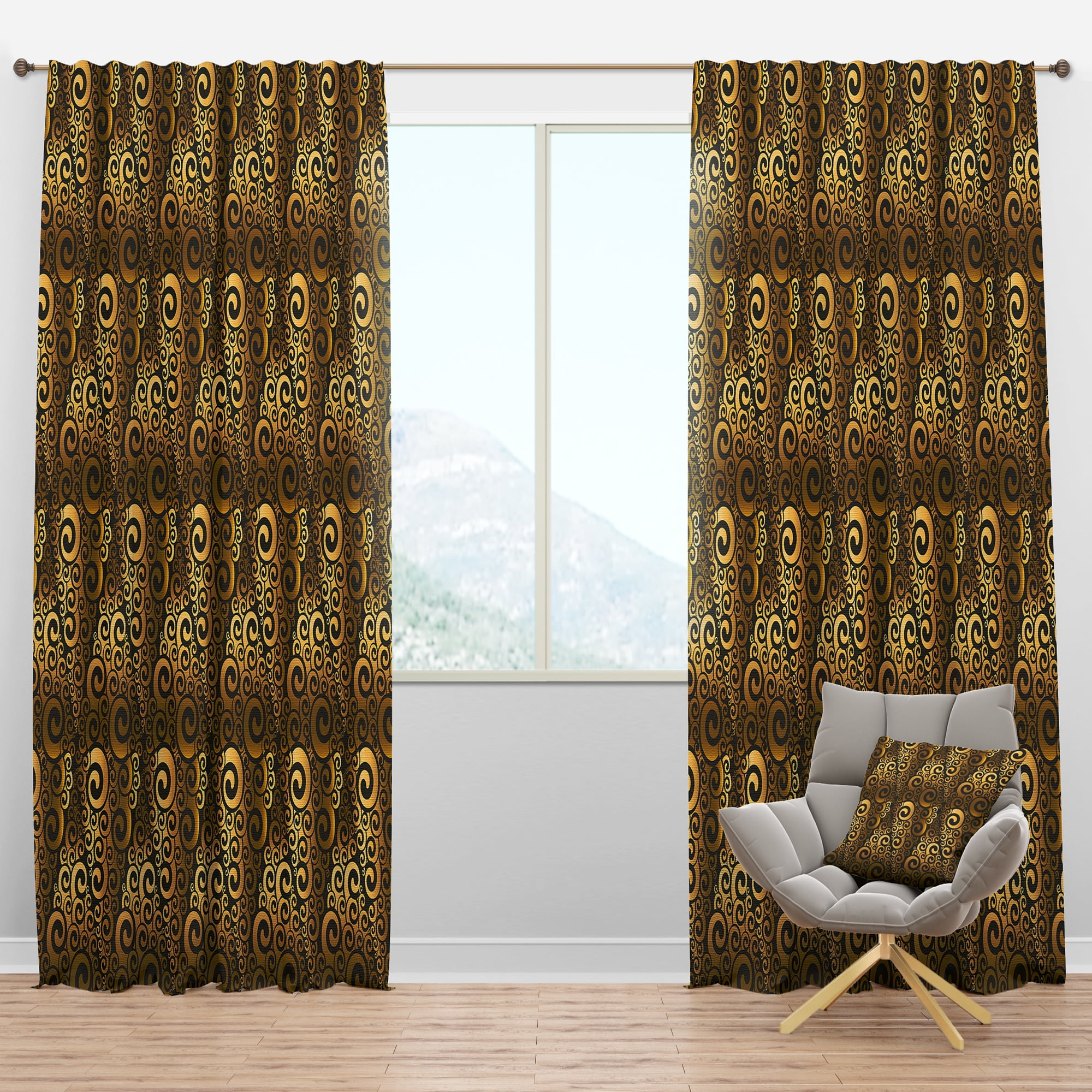 Designart 'Black and Gold Swirl I' Mid-Century Modern Blackout Curtain Panel