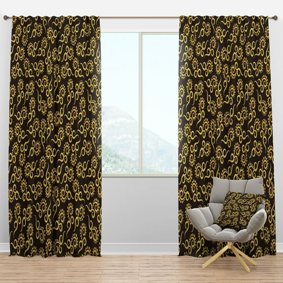 Designart 'Black and Gold Swirl II' Mid-Century Modern Blackout Curtain Panel