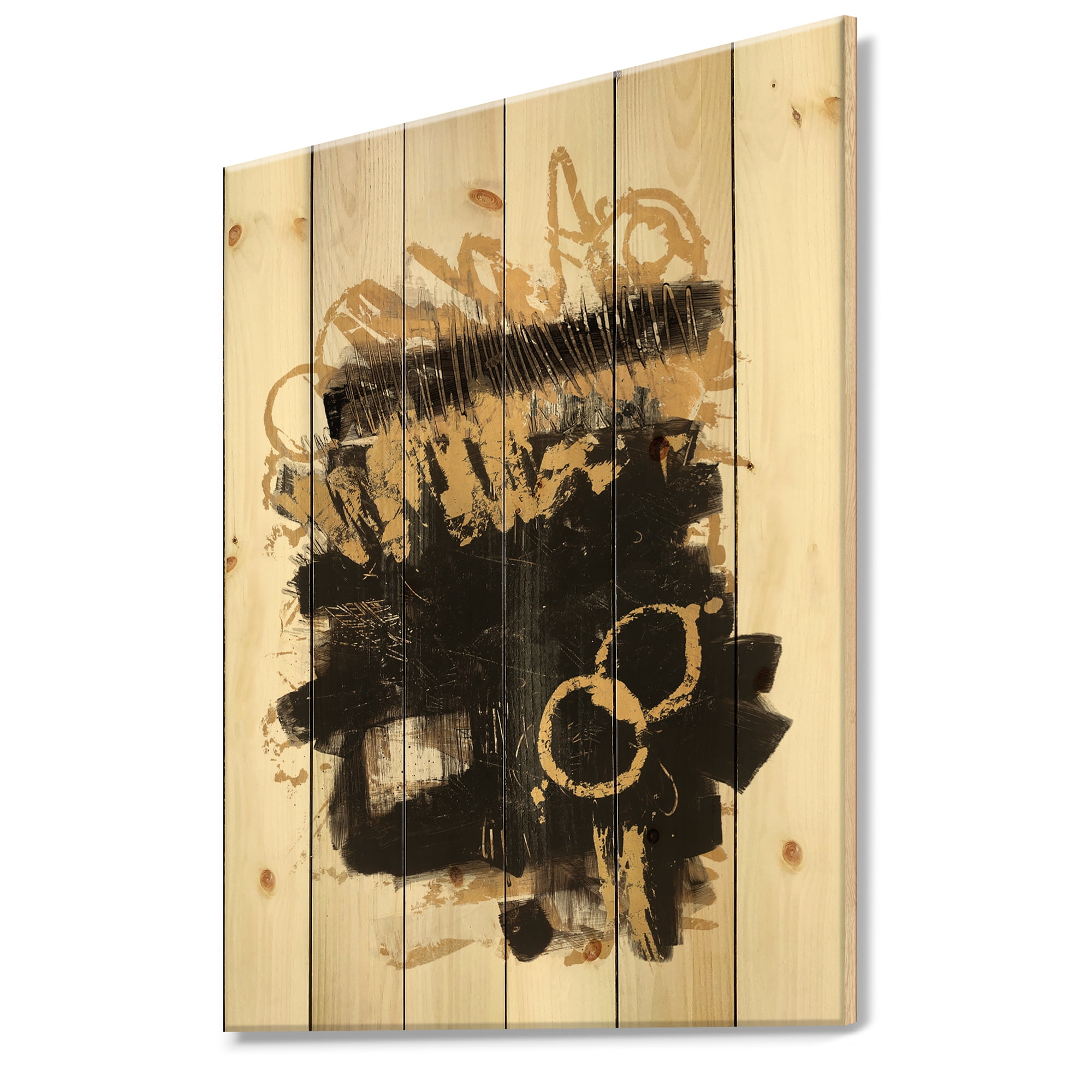 Designart 'Black and Gold drift II' Glam Modern Print on Natural Pine Wood