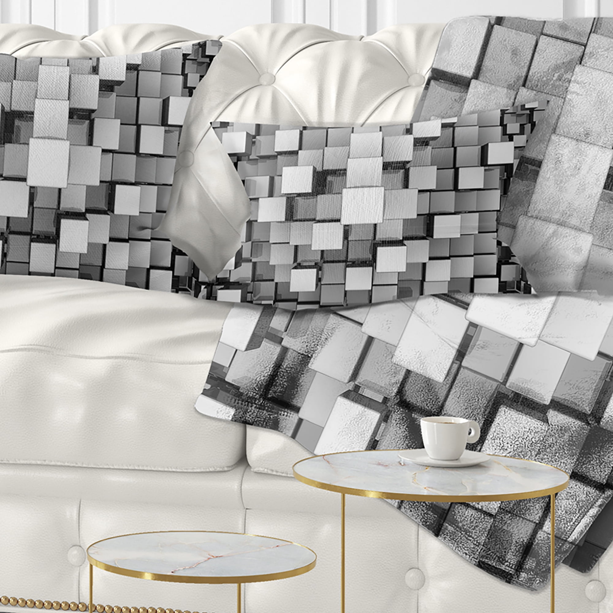 Designart Black and Grey Cubes - Contemporary Throw Pillow - 12x20