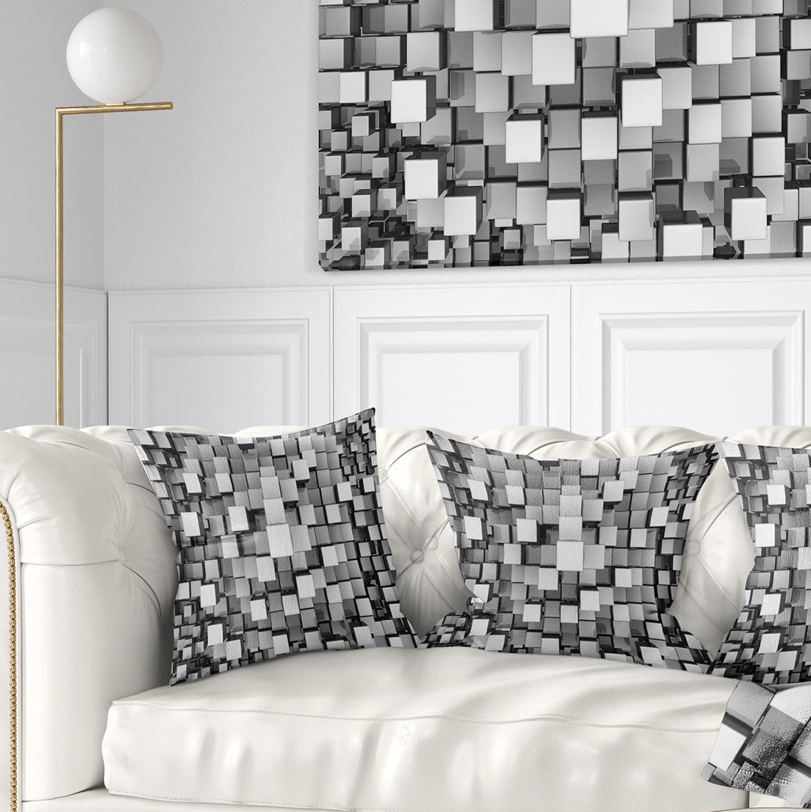 Designart Black and Grey Cubes - Contemporary Throw Pillow - 18x18