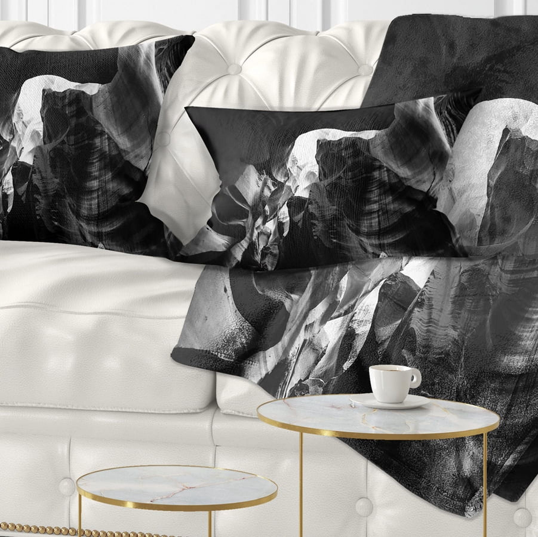 Designart Black and White Antelope Canyon - Landscape Photography Throw Pillow - 12x20