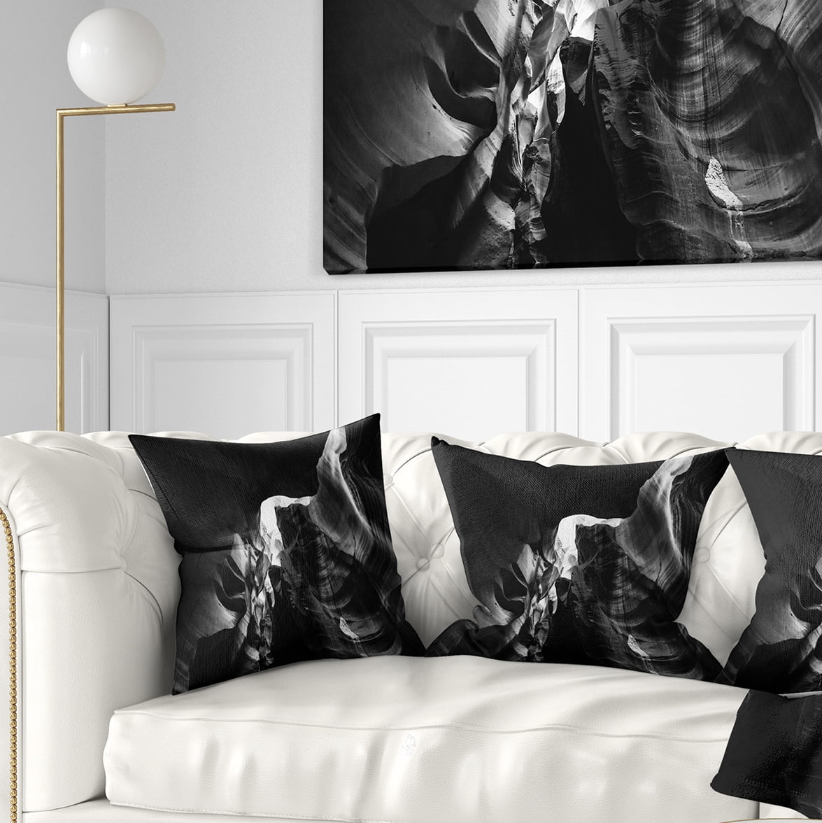 Designart Black and White Antelope Canyon - Landscape Photography Throw Pillow - 18x18