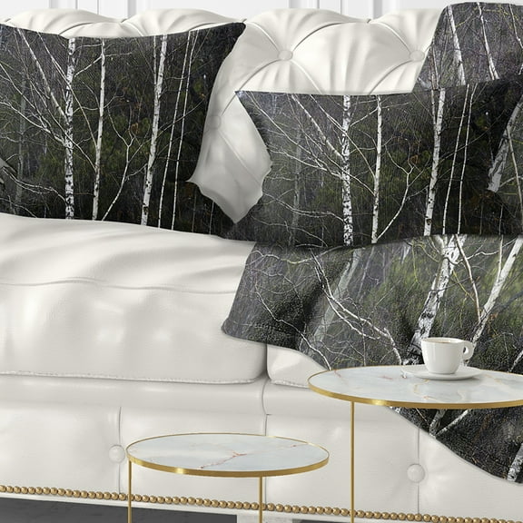 Designart Black and White Birch Forest - Abstract Throw Pillow - 12x20
