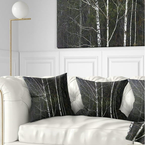 Designart Black and White Birch Forest - Abstract Throw Pillow - 16x16