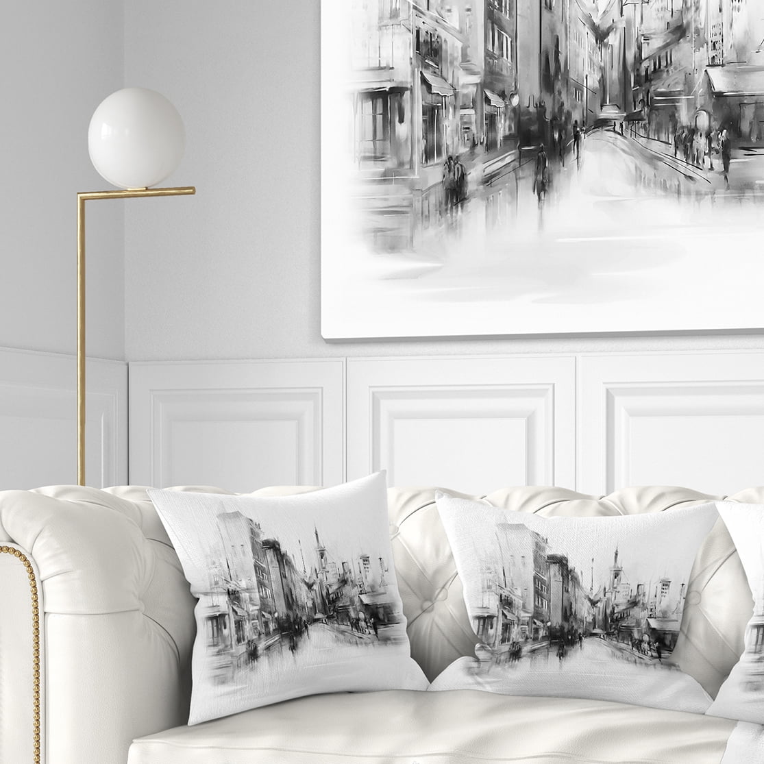 Designart Black and White City - Cityscape Throw Pillow - 18x18