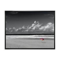 Designart 'Black and White Coastline Under Cloudy Sky' Lake House Framed Canvas Wall Art Print