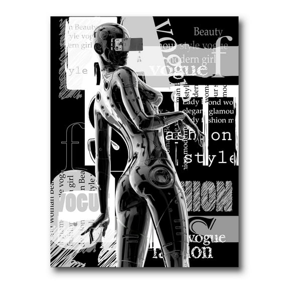 Designart ' Black and White Cyborg Body I ' Modern Canvas Wall Art Print