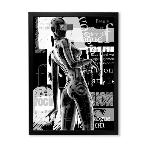 Designart 'Black and White Cyborg Body I' Modern Framed Art Print