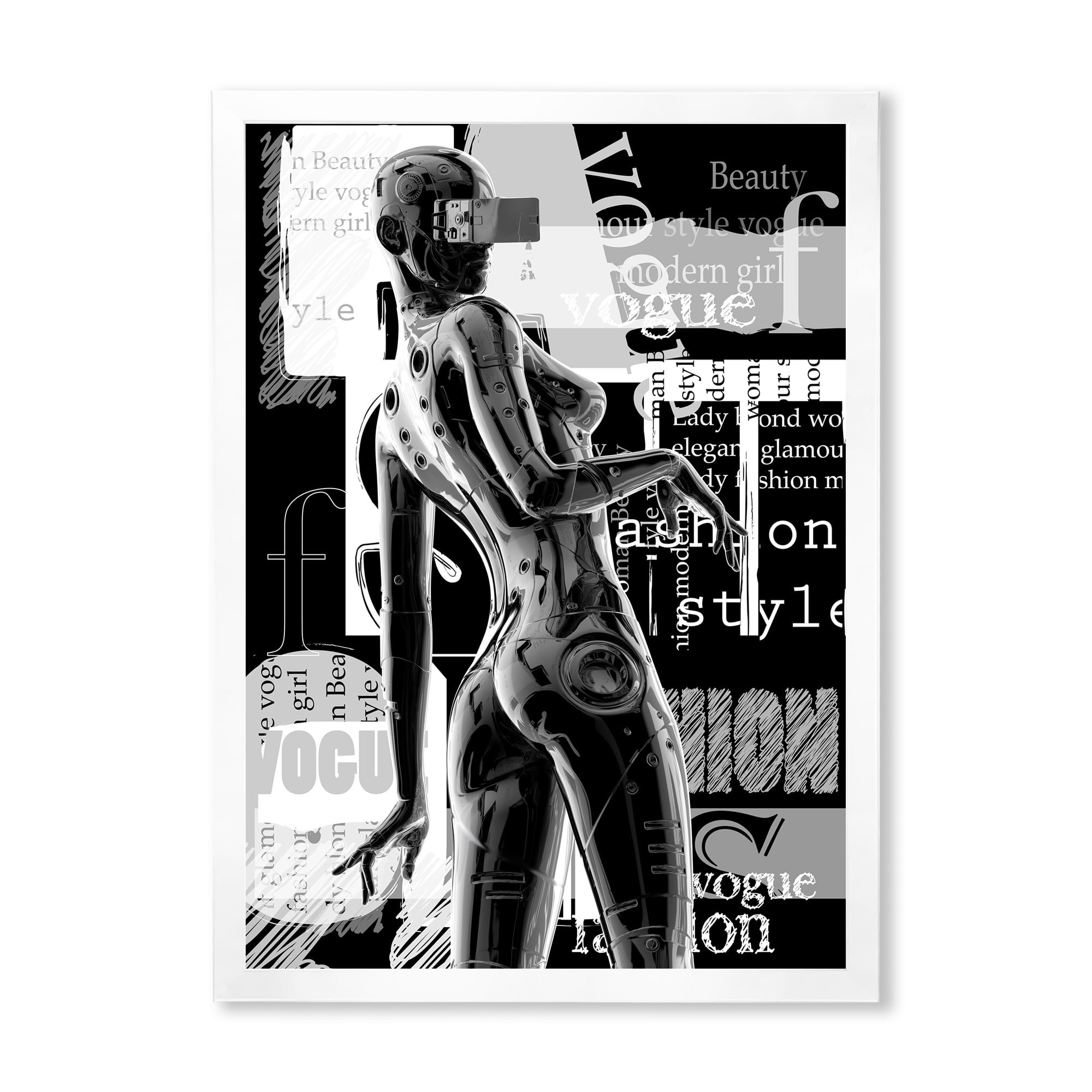 Designart 'Black and White Cyborg Body I' Modern Framed Art Print
