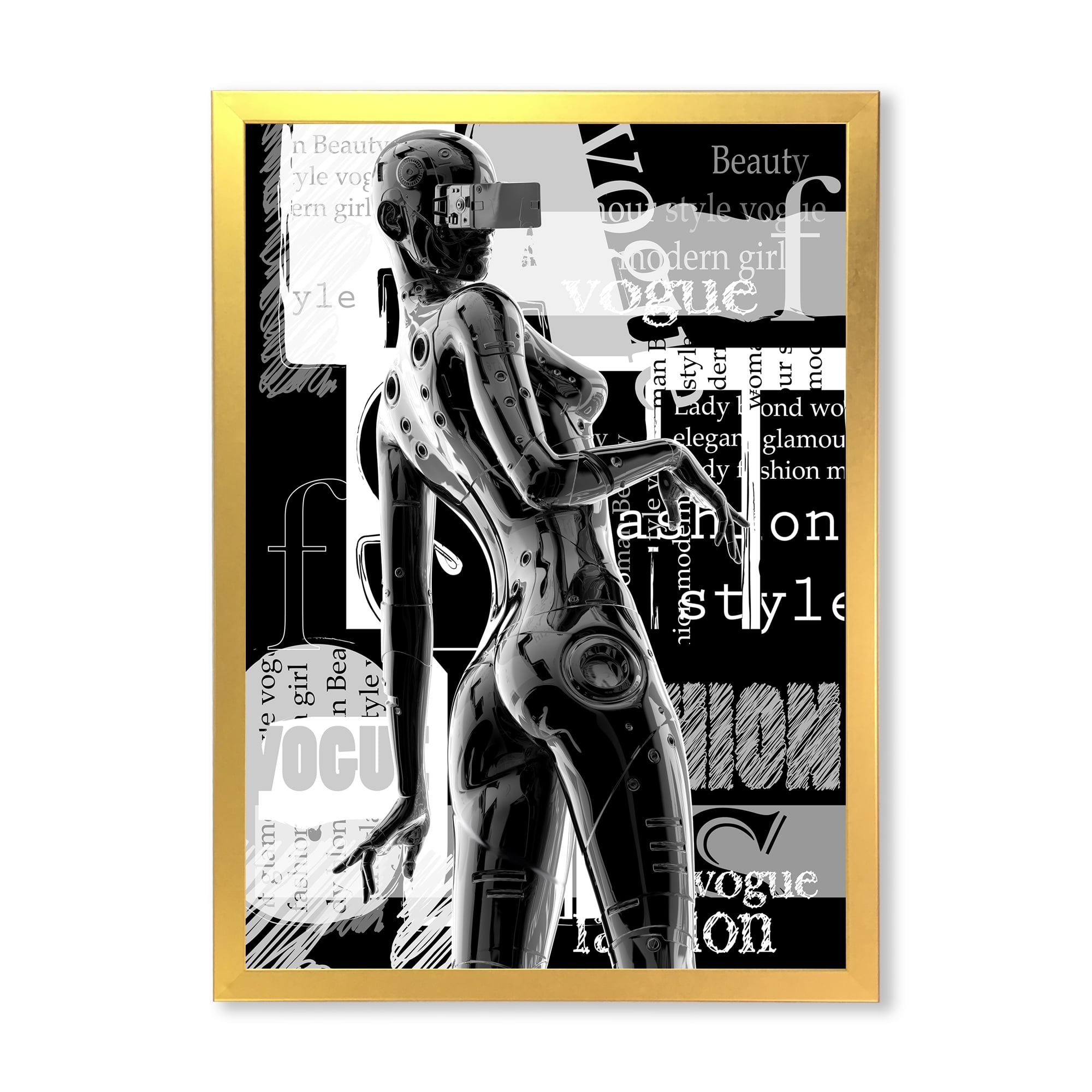 Designart 'Black and White Cyborg Body I' Modern Framed Art Print