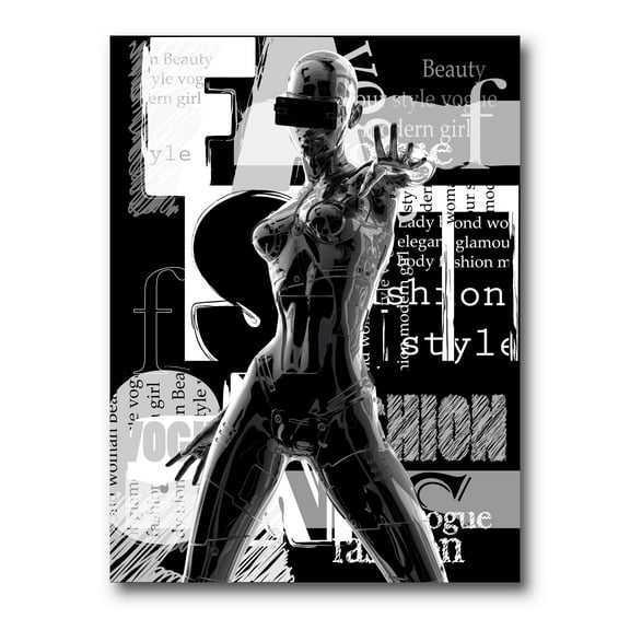 Designart ' Black and White Cyborg Body II ' Modern Canvas Wall Art Print