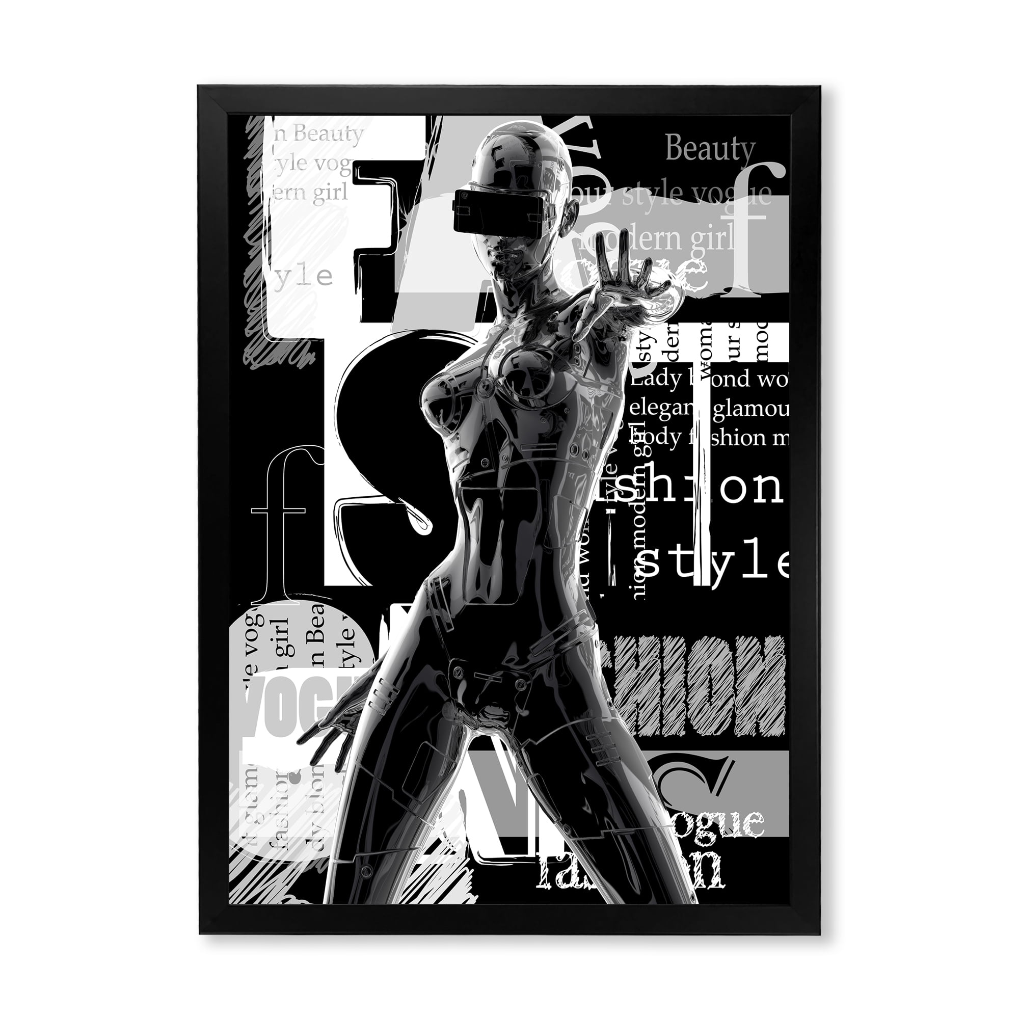 Designart 'Black and White Cyborg Body II' Modern Framed Art Print