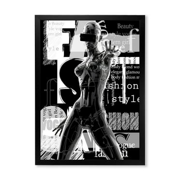 Designart 'Black and White Cyborg Body II' Modern Framed Art Print