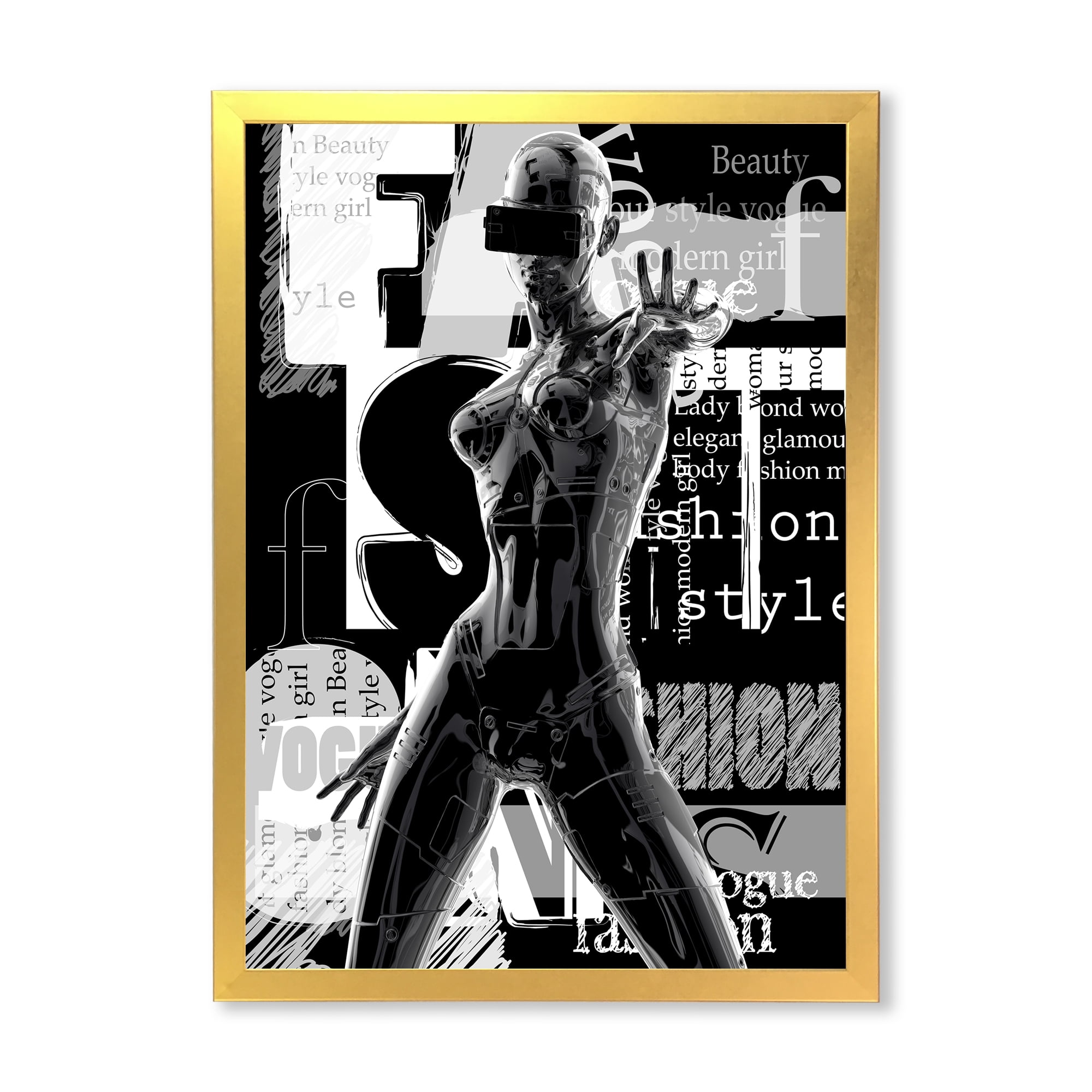 Designart 'Black and White Cyborg Body II' Modern Framed Art Print
