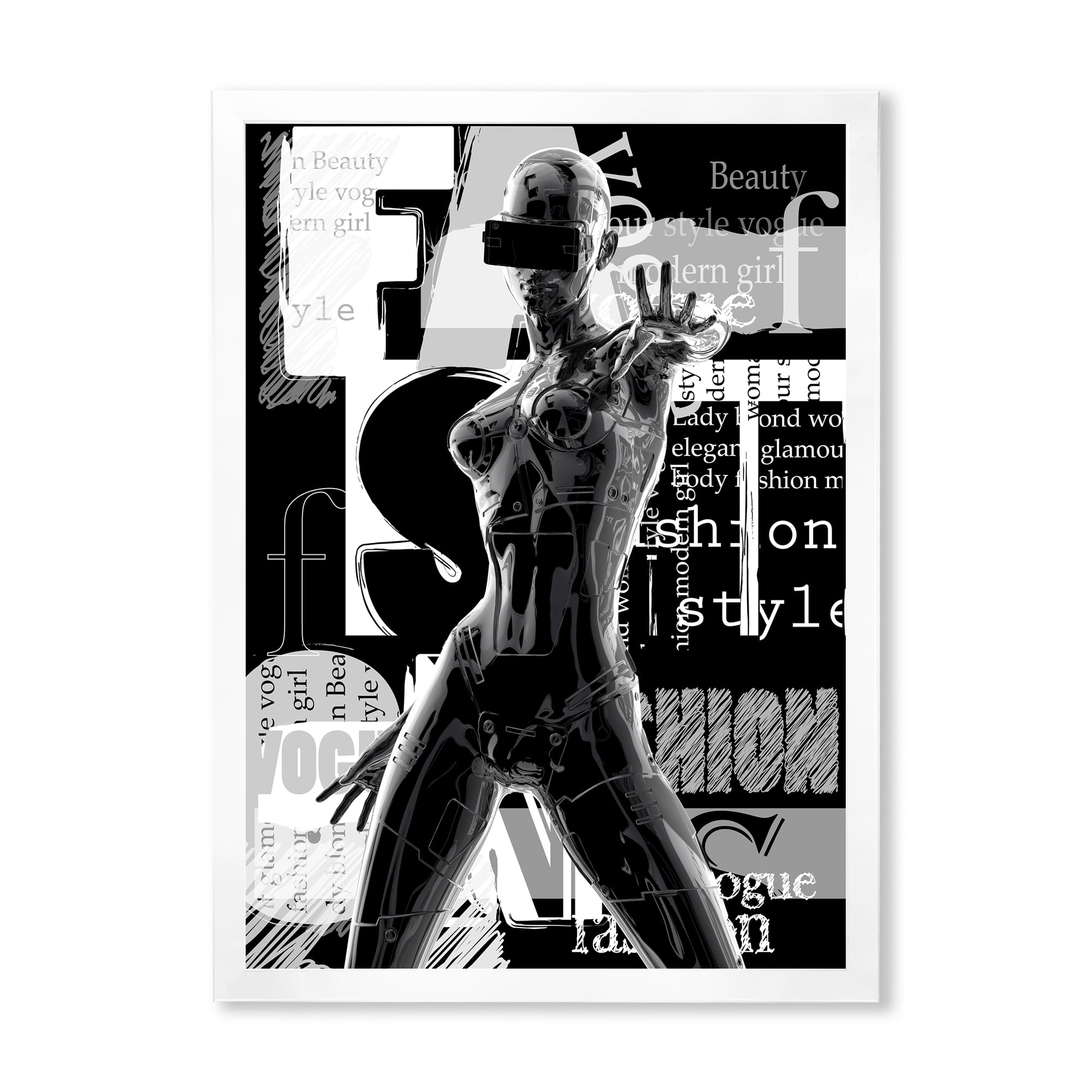 Designart 'Black and White Cyborg Body II' Modern Framed Art Print