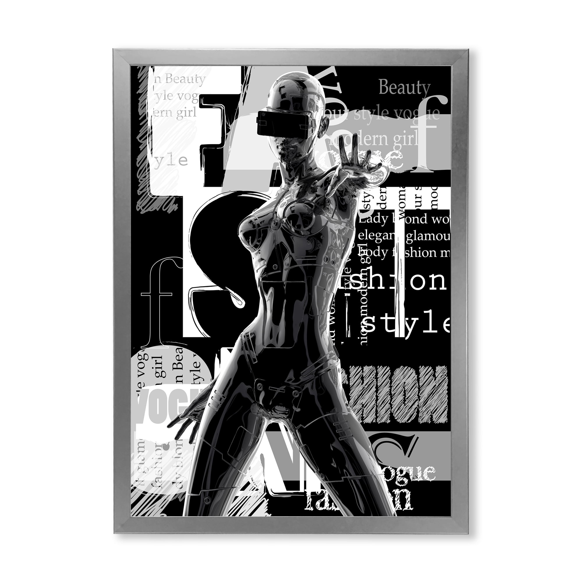 Designart 'Black and White Cyborg Body II' Modern Framed Art Print