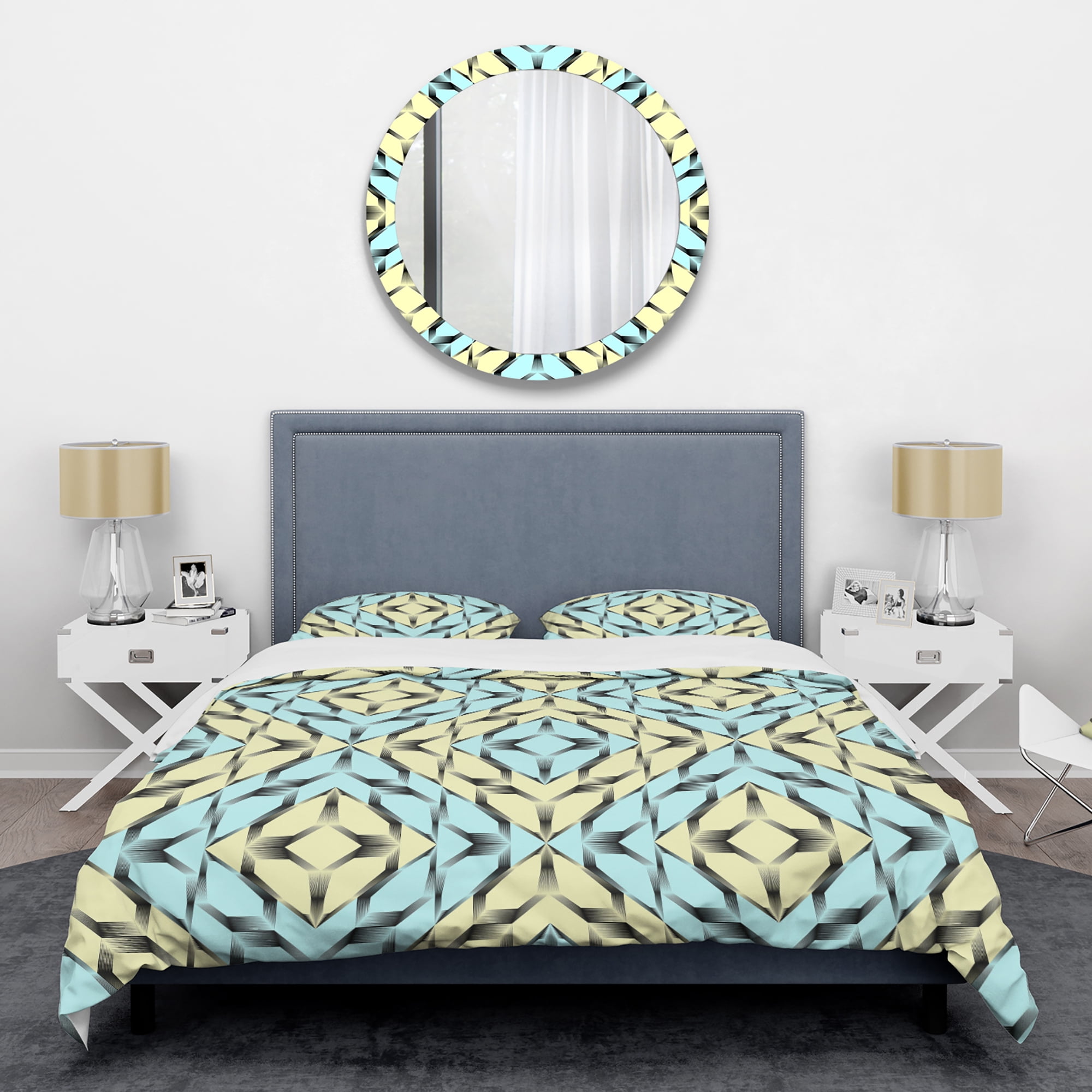 Designart 'Black and White Fashion Ornament' Mid-Century Modern Duvet Cover Set