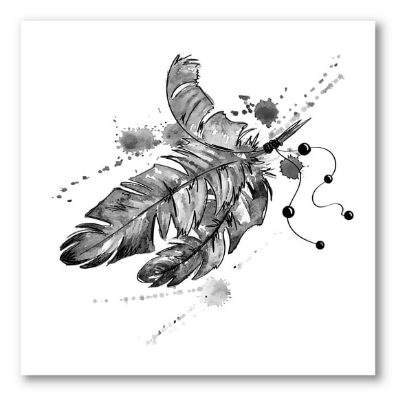 Designart ' Black and White Feathers Impression ' Traditional Canvas Wall Art Print