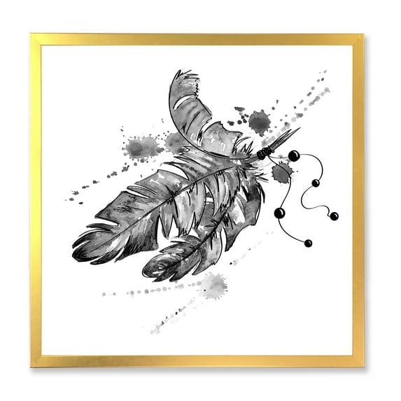 Designart 'Black and White Feathers Impression' Traditional Framed Art Print