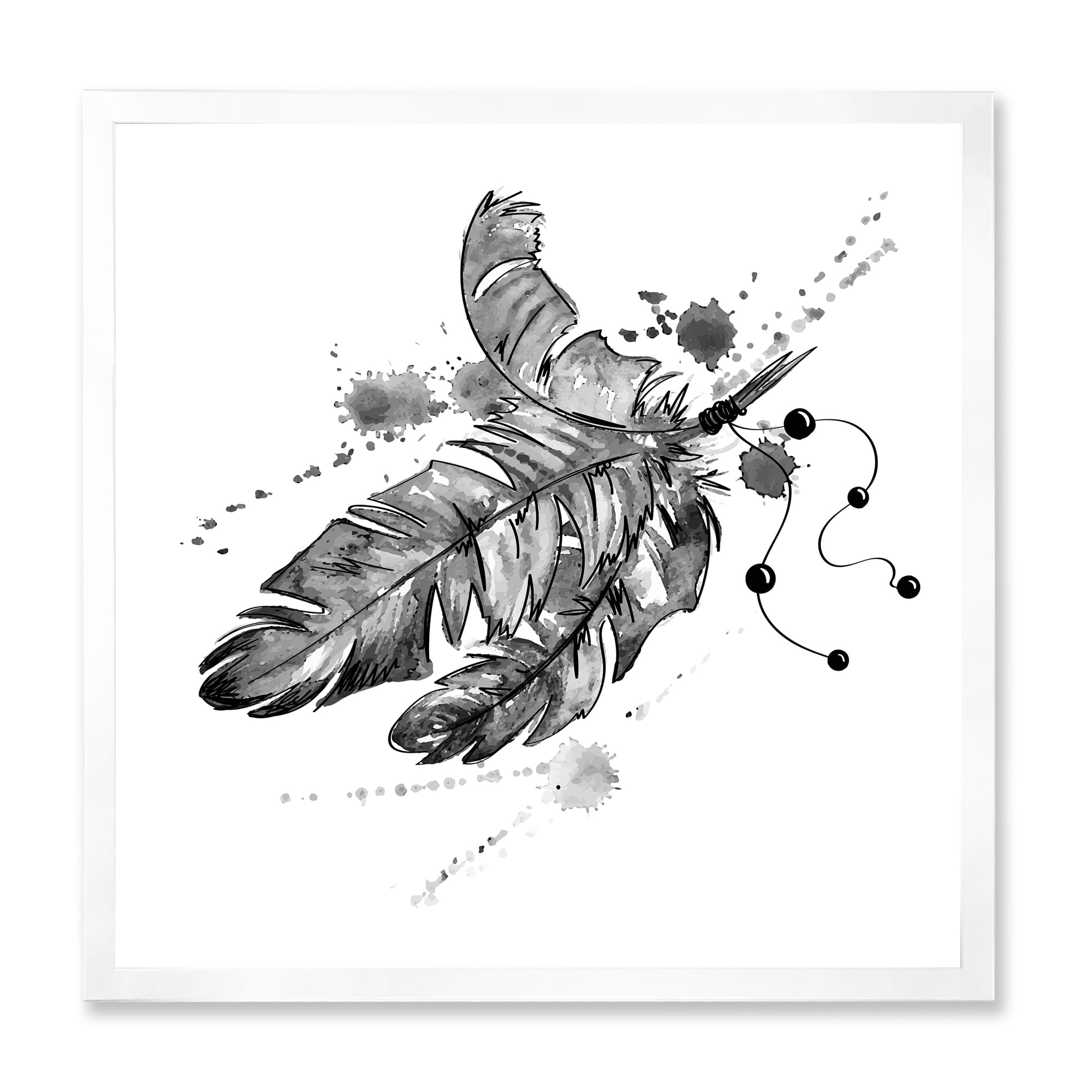 Designart 'Black and White Feathers Impression' Traditional Framed Art Print