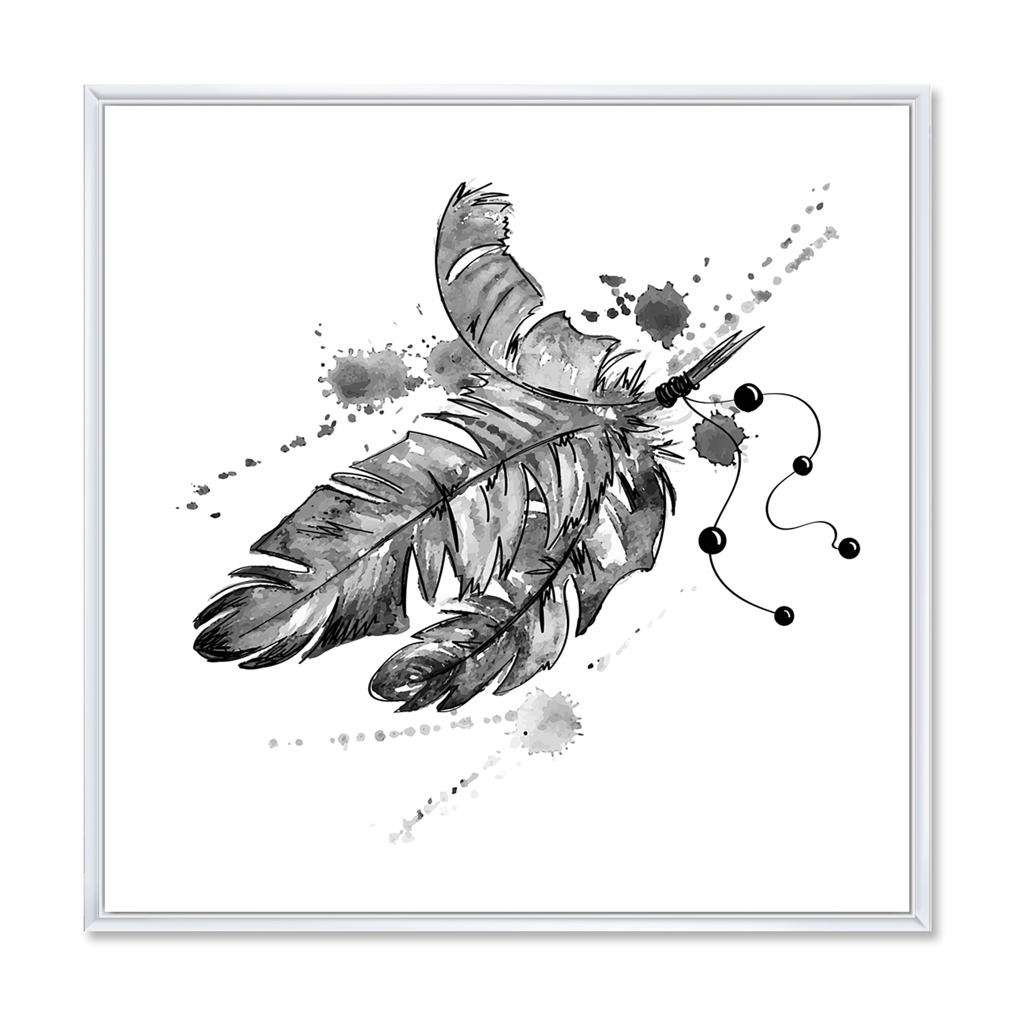 Designart 'Black and White Feathers Impression' Traditional Framed Canvas Wall Art Print