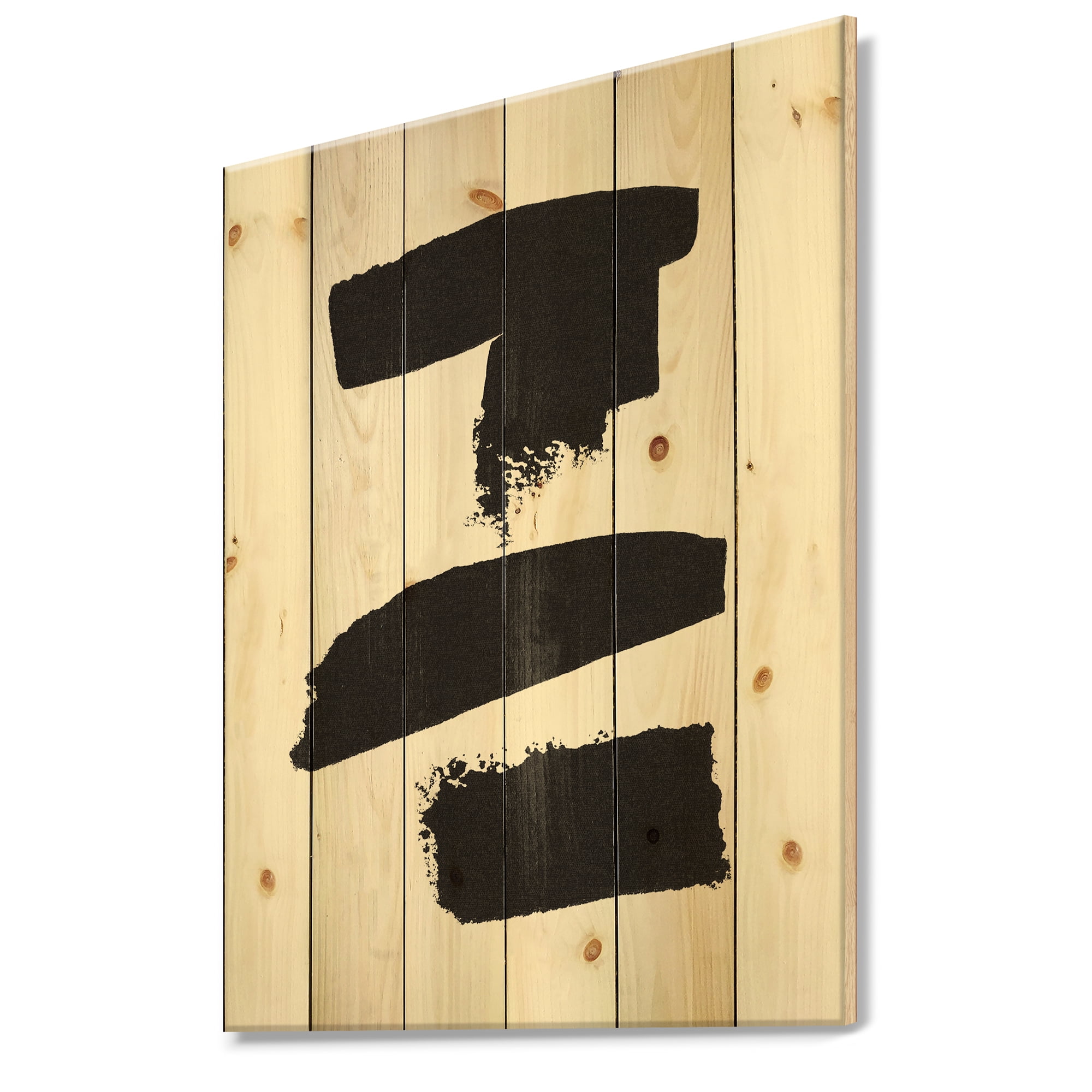 Designart 'Black and White Geometric Company I' Mid-Century Modern Print on Natural Pine Wood