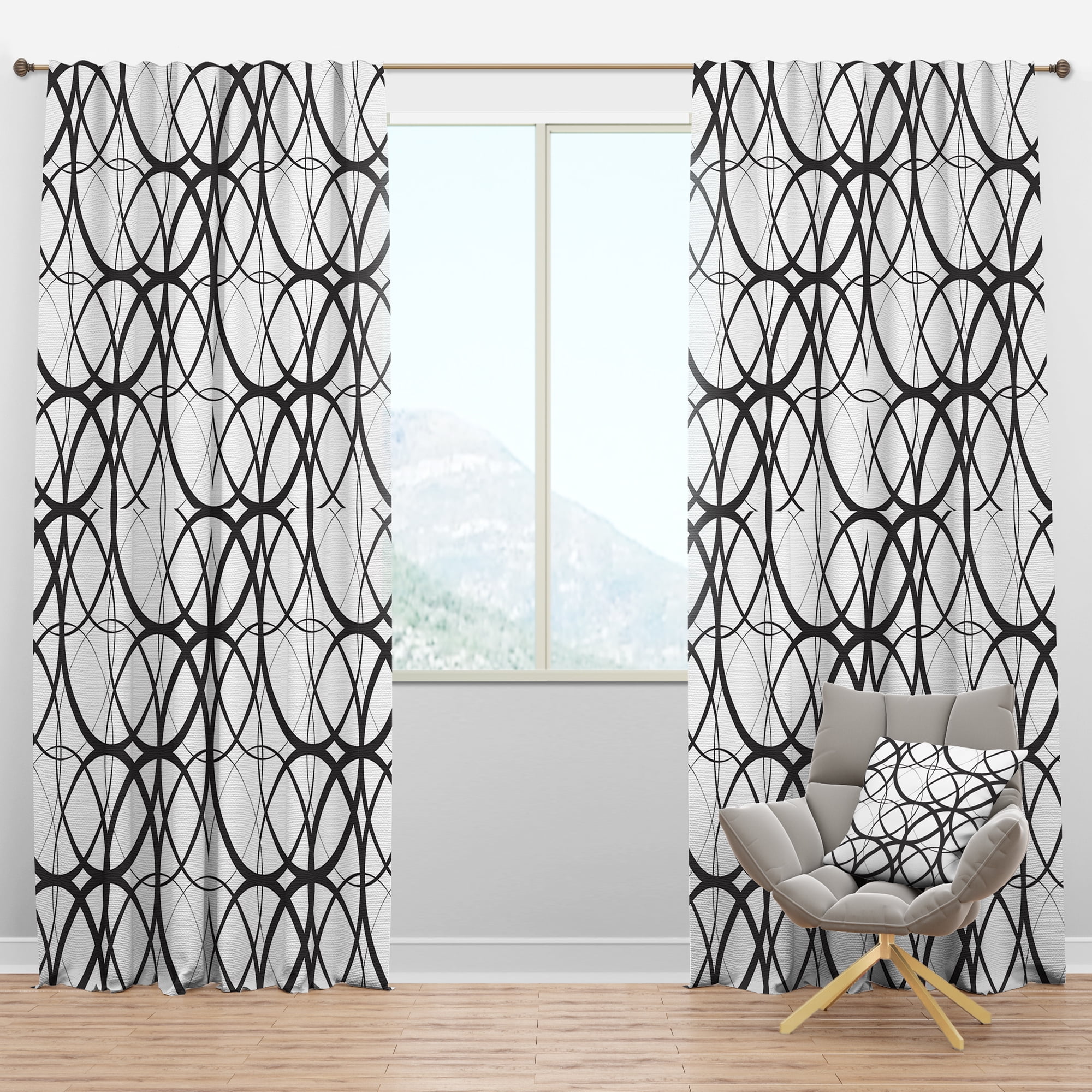 Designart 'Black and White Geometric Pattern I' Mid-Century Modern Blackout Curtain Panel