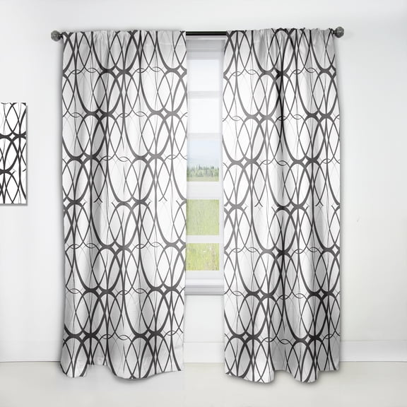 Designart 'Black and White Geometric Pattern I' Mid-Century Modern Curtain Panel