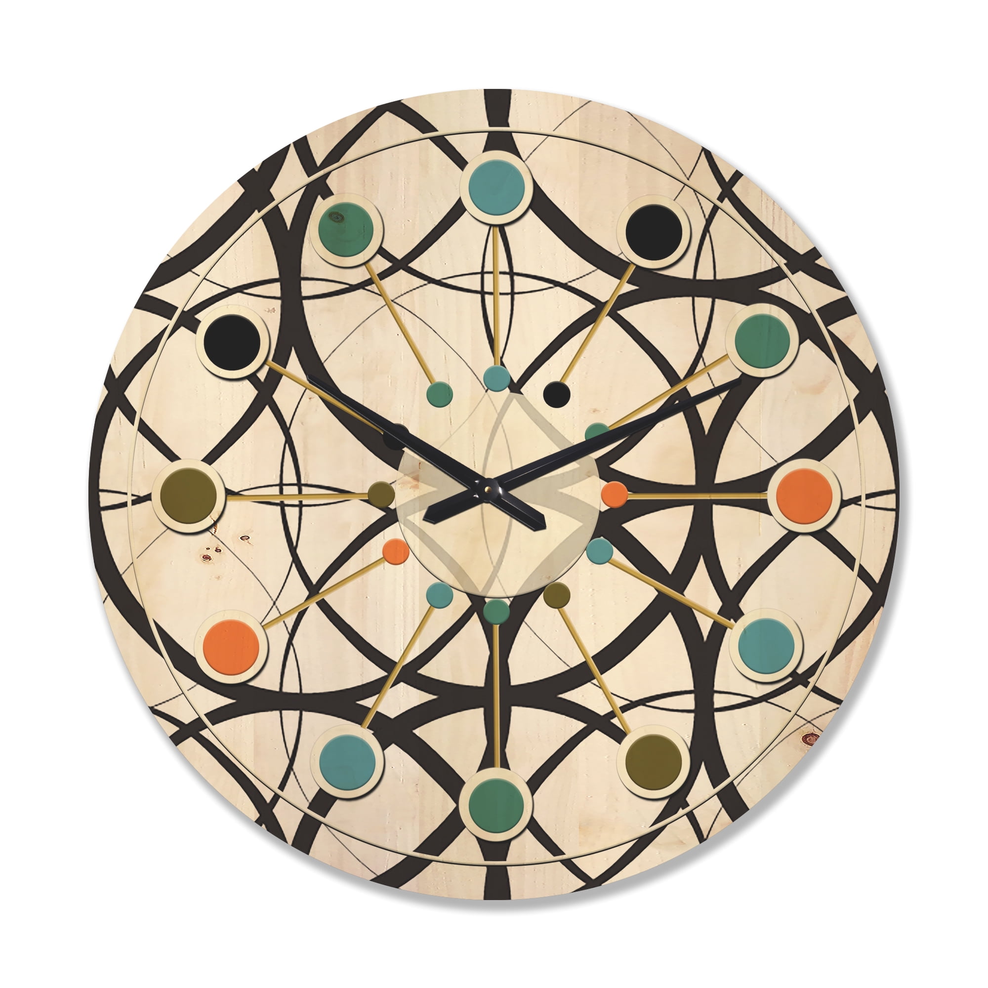 Designart 'Black and White Geometric Pattern I' Mid-Century Modern Wood Wall Clock