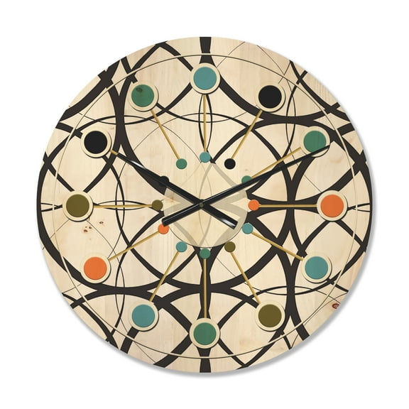 Designart 'Black and White Geometric Pattern I' Mid-Century Modern Wood Wall Clock