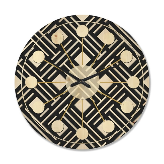 Designart 'Black and White Geometric Pattern II' Mid-Century Modern Wood Wall Clock