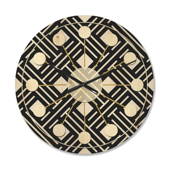 Designart 'Black and White Geometric Pattern II' Mid-Century Modern Wood Wall Clock