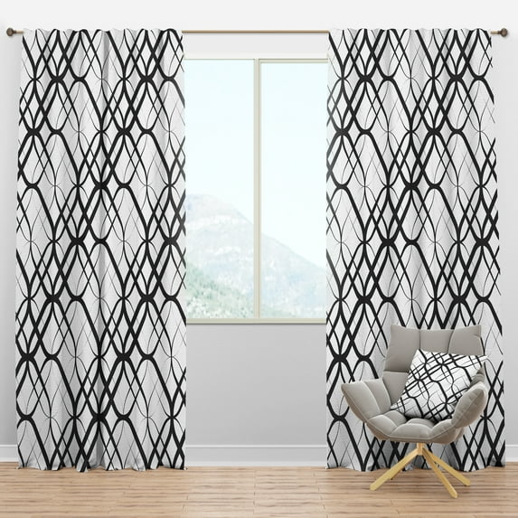 Designart 'Black and White Geometric Pattern III' Mid-Century Modern Blackout Curtain Panel