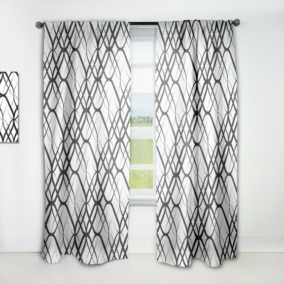 Designart 'Black and White Geometric Pattern III' Mid-Century Modern Curtain Panel
