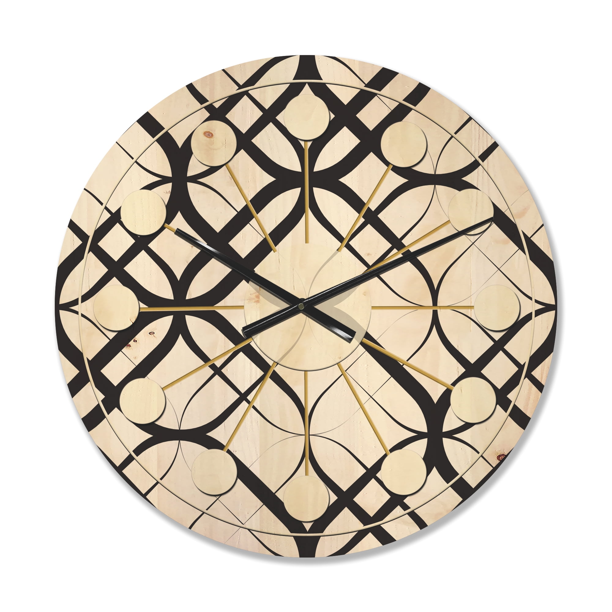 Designart 'Black and White Geometric Pattern III' Mid-Century Modern Wood Wall Clock