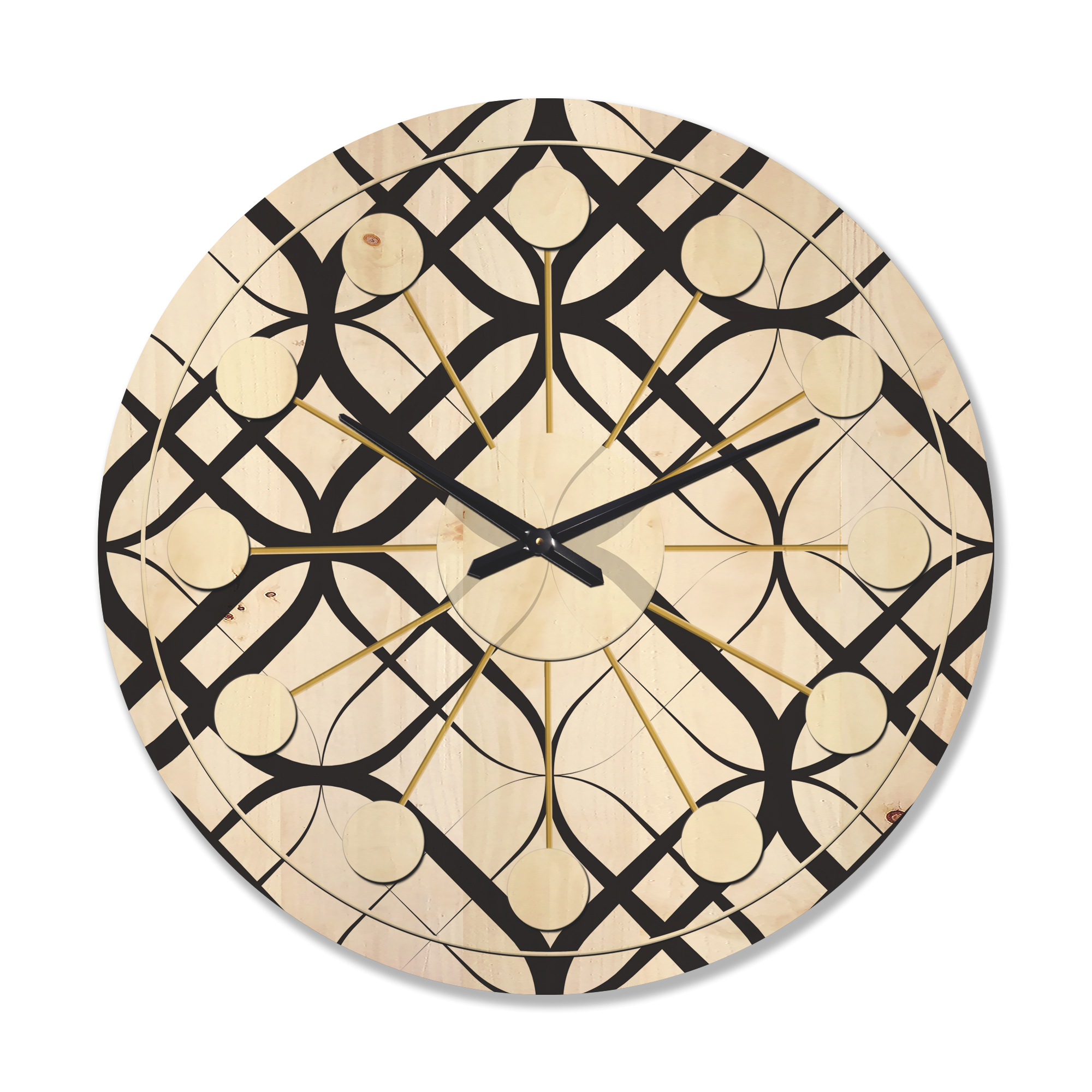 Designart 'Black and White Geometric Pattern III' Mid-Century Modern Wood Wall Clock