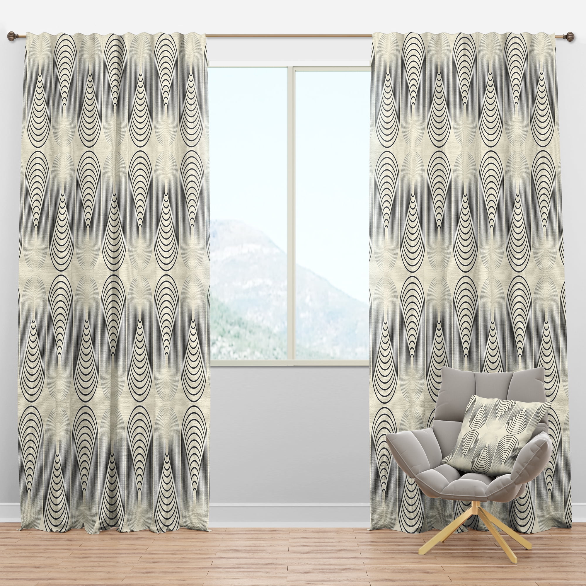 Designart 'Black and White Geometric Pattern IV' Mid-Century Modern Blackout Curtain Panel