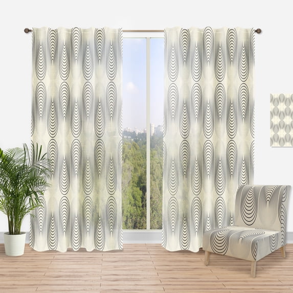 Designart 'Black and White Geometric Pattern IV' Mid-Century Modern Curtain Panel