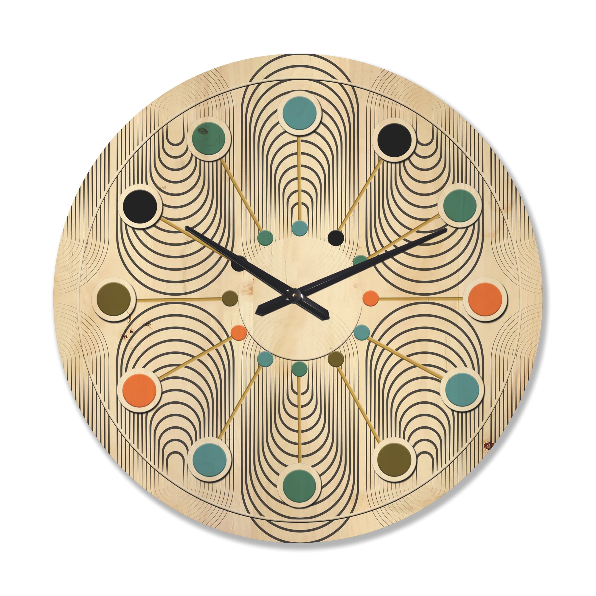 Designart 'Black and White Geometric Pattern IV' Mid-Century Modern Wood Wall Clock
