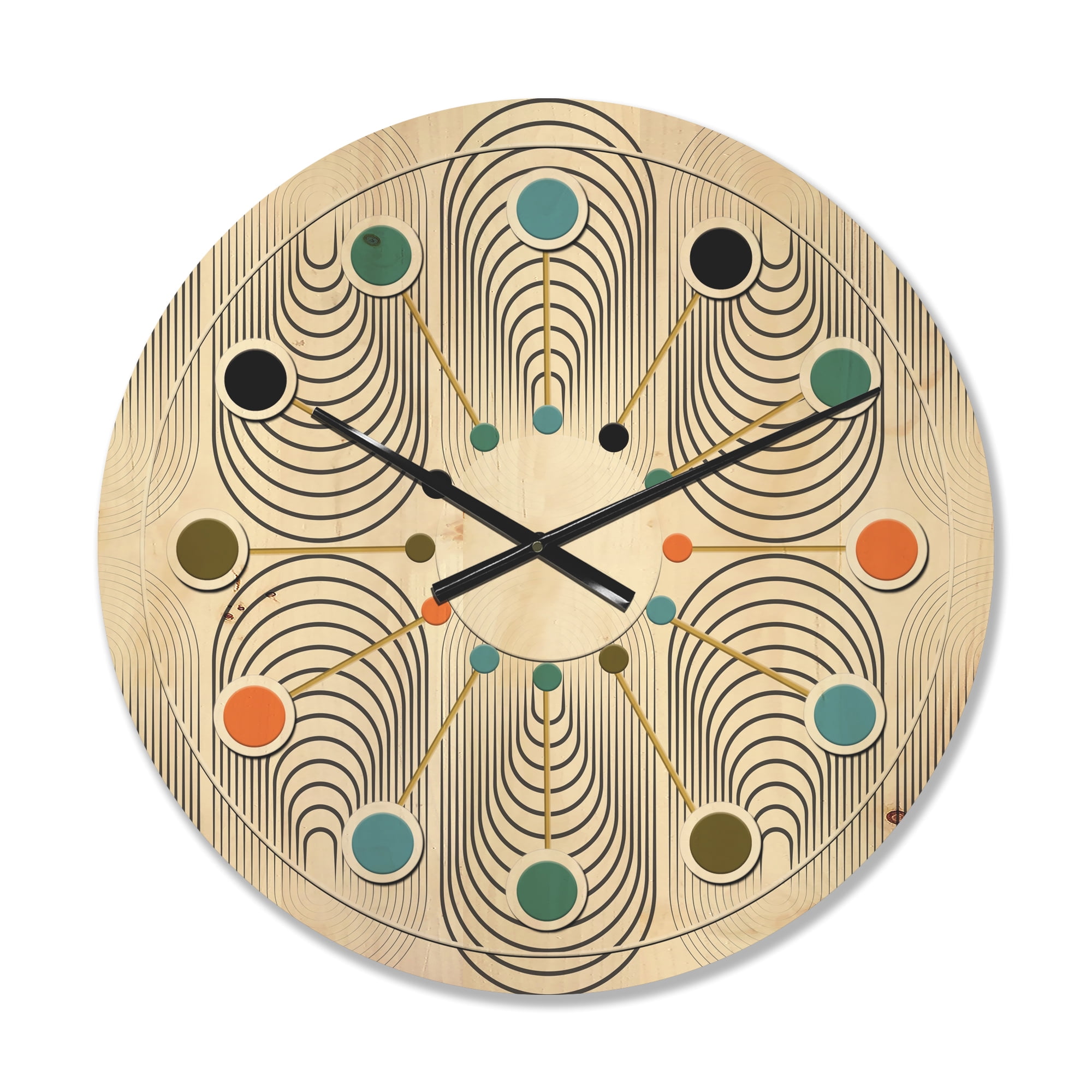 Designart 'Black and White Geometric Pattern IV' Mid-Century Modern Wood Wall Clock