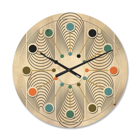 Designart 'Black and White Geometric Pattern IV' Mid-Century Modern Wood Wall Clock