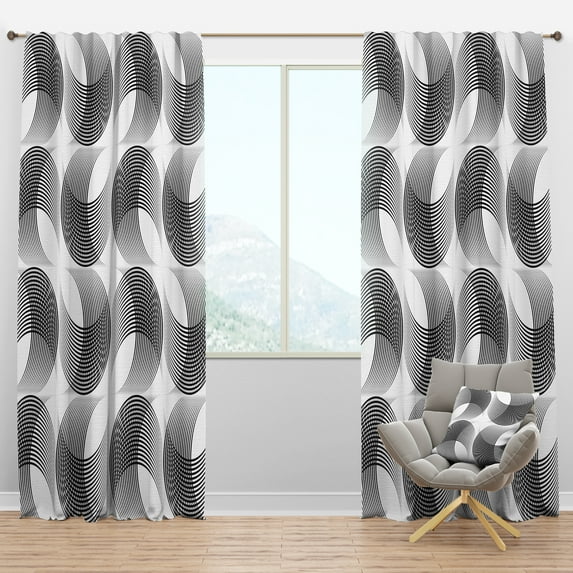 Designart 'Black and White Geometric Pattern IX' Mid-Century Modern Blackout Curtain Panel